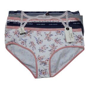 Laura Ashley Womens XL Cotton Spandex Tag Free Panties 5-Pack Floral & Stripe